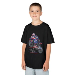 Kids 2026 Motorcycle Racing Tee — Blue Rider Graphic Shirt